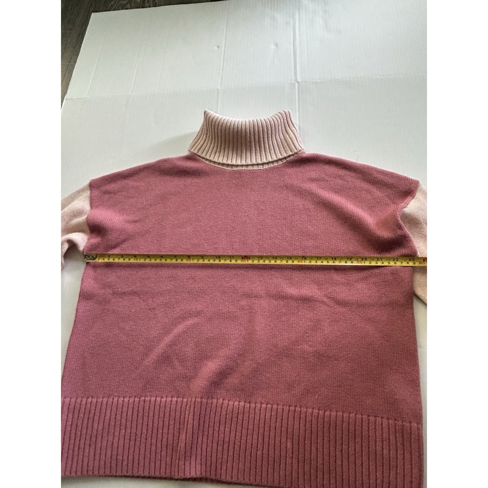 Garnet Hill Colorblock Turtleneck Sweater Merino Wool Organic Cotton Pink - Picture 6 of 7
